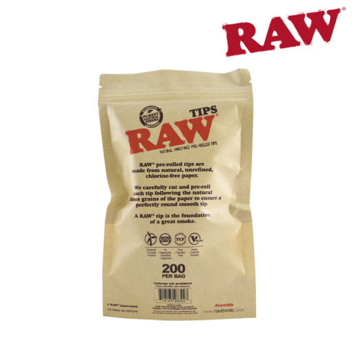 200pc Bag of RAW Unbleached Smoking Tips