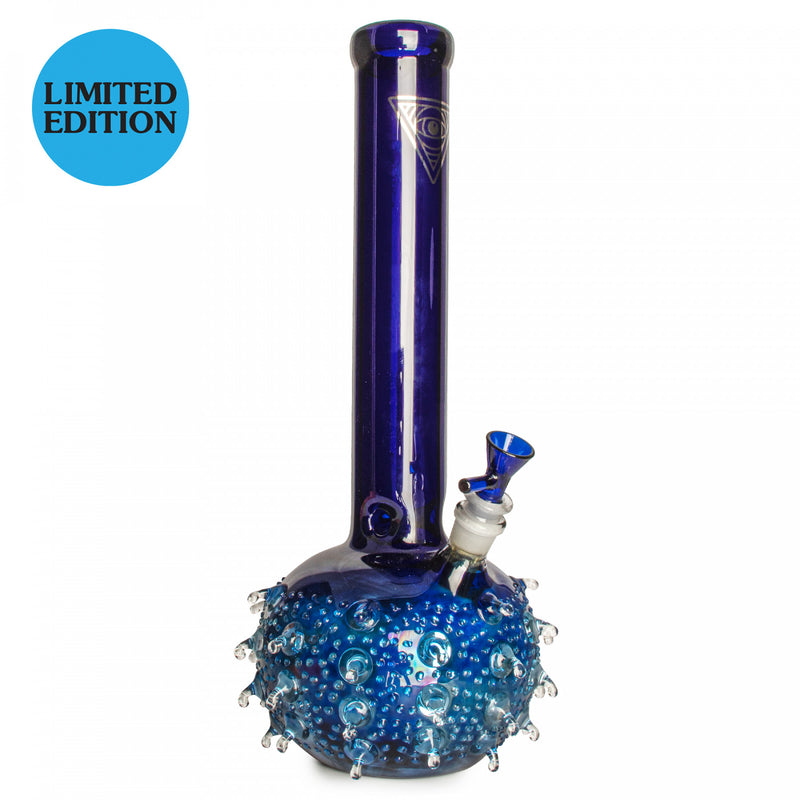 15" Blow Fish Bubble Base Water Pipe | Red Eye Glass | Blue