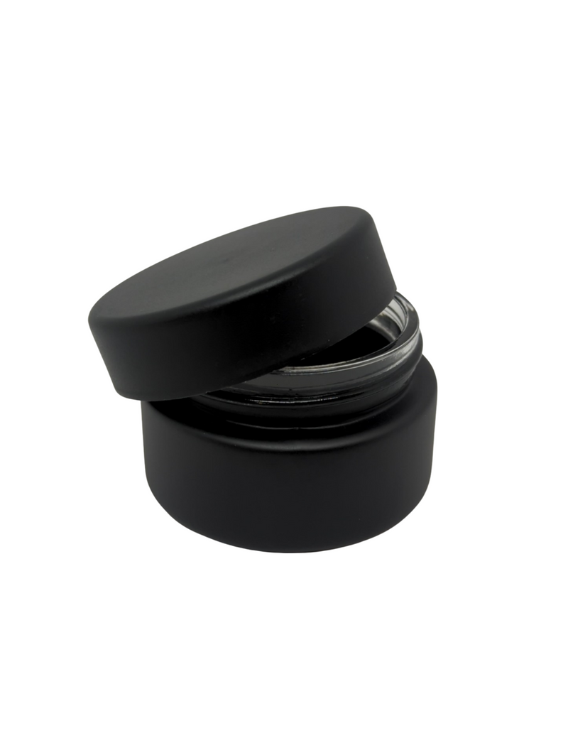 1 oz Glass Jar (Child Resistant) | Matte Black Jar w/ Black Plastic Screw Lid Mj Supply